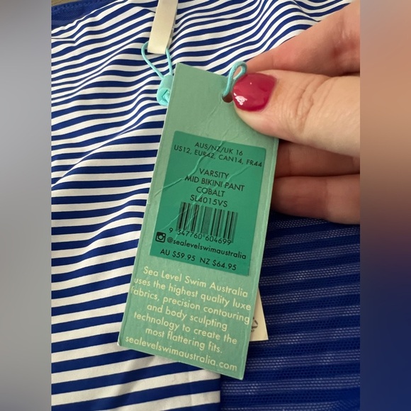 NWT Sea Level Swim Women’s Varsity Mid Bikini Pants in Blue/White Stripes US 12 - Picture 6 of 7